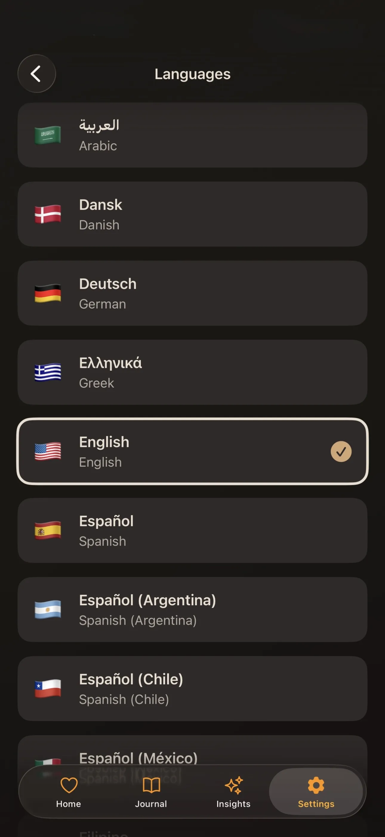 Language selection in Thanxful
