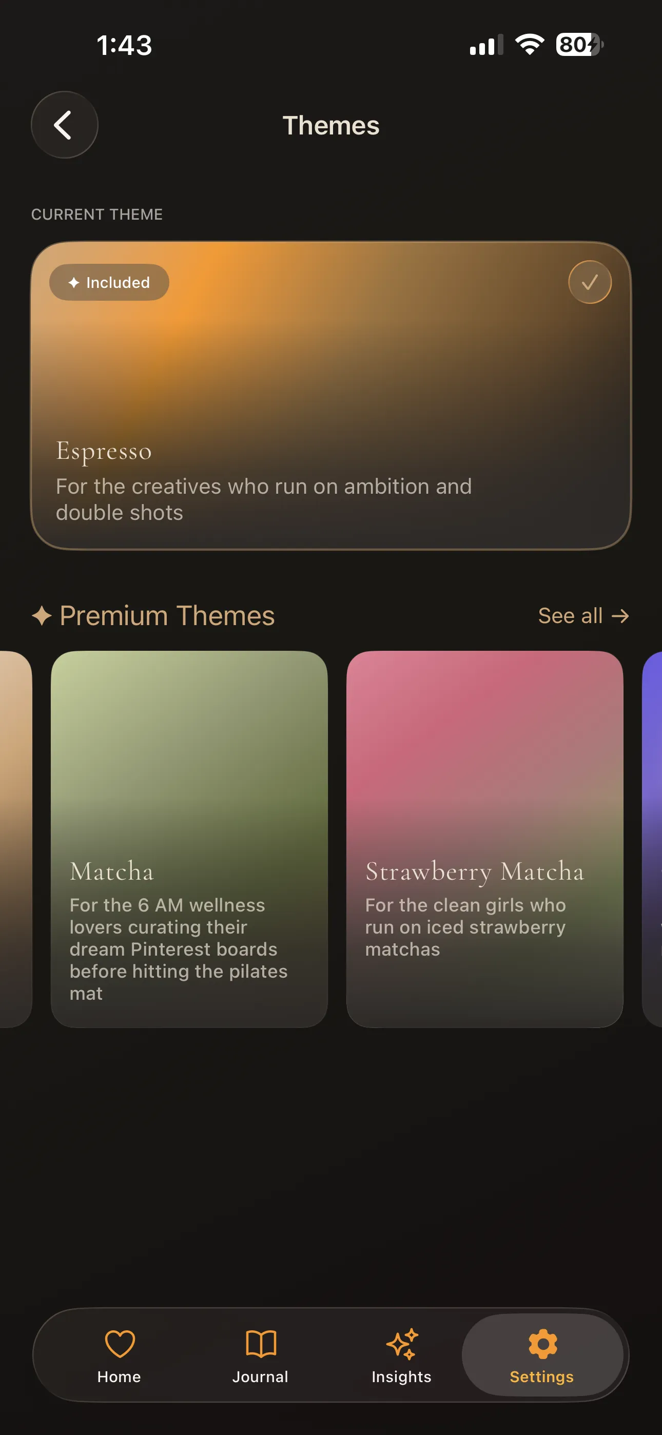 The theme gallery in Thanxful